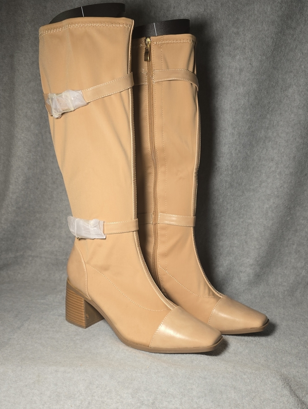 Journee Collection Gaibree Beige Knee-High Block Heel Boots